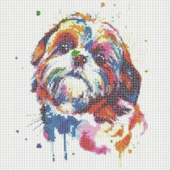 Shih Tzu Puppy Diamond Art Kit - 20x20cm - Partially Started - Picture 1 of 7